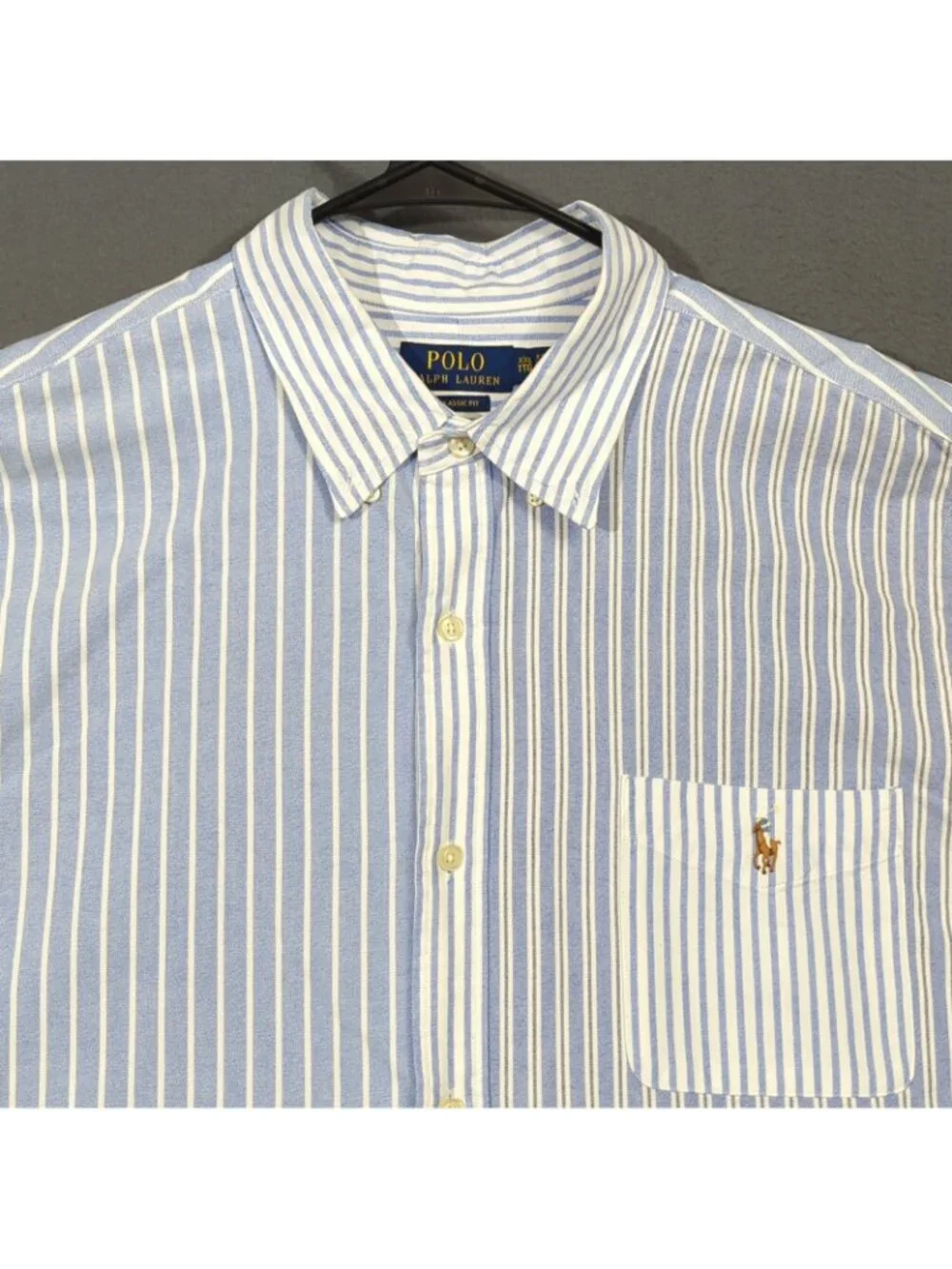 Polo Ralph Lauren Shirt Men's XXL Blue Classic Fit Striped Oxford Fun Shirt OCBD